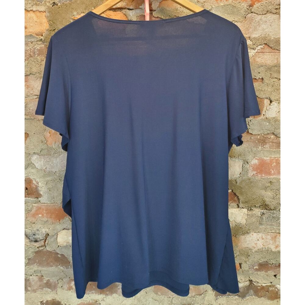 Roz & Ali Womens Blouse Top Size 1X Navy Blue Draped Cowl Neck Plus Size - Picture 3 of 3